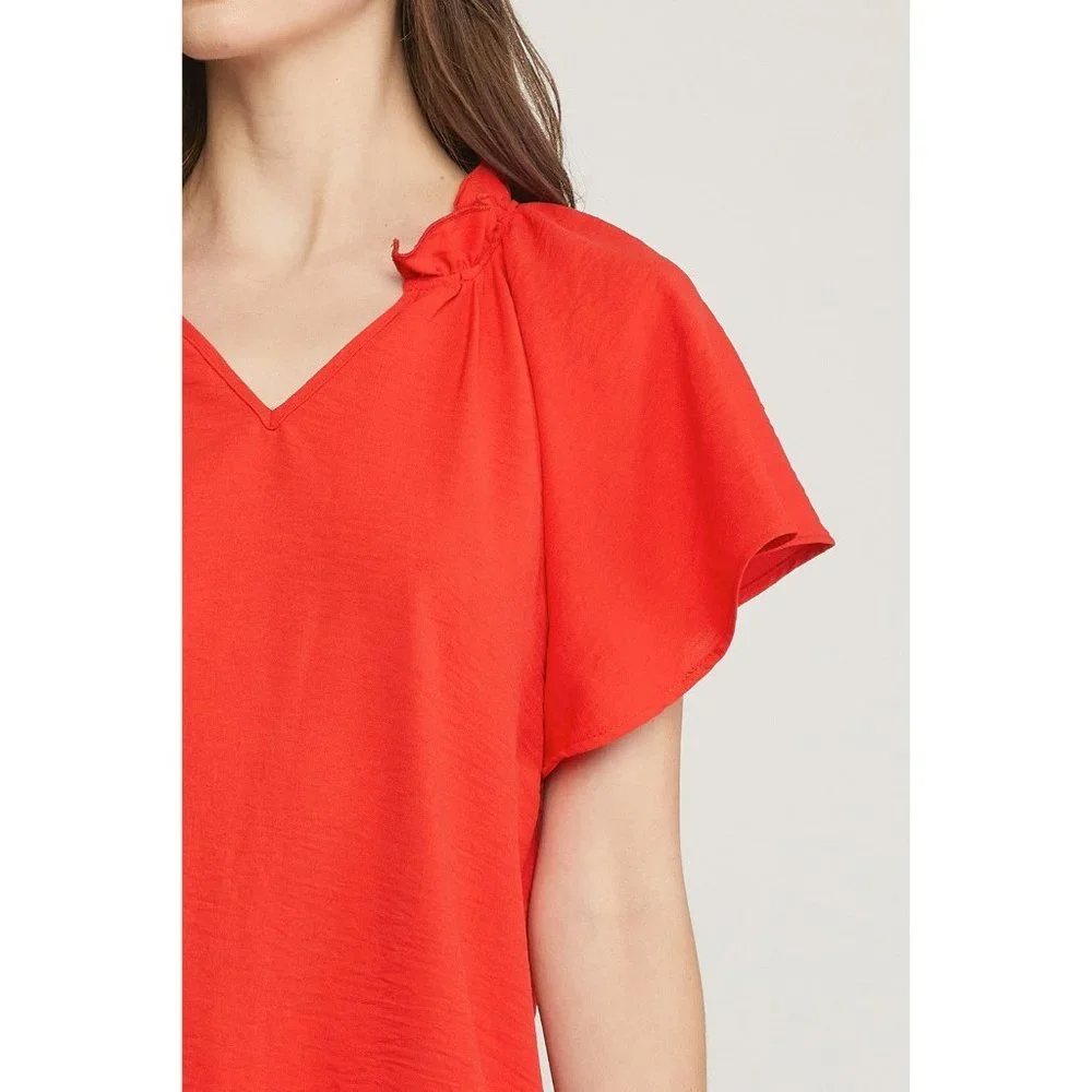 Entro Ruffled Flutter Sleeve Blouse, Tangerine - Picture 6 of 7